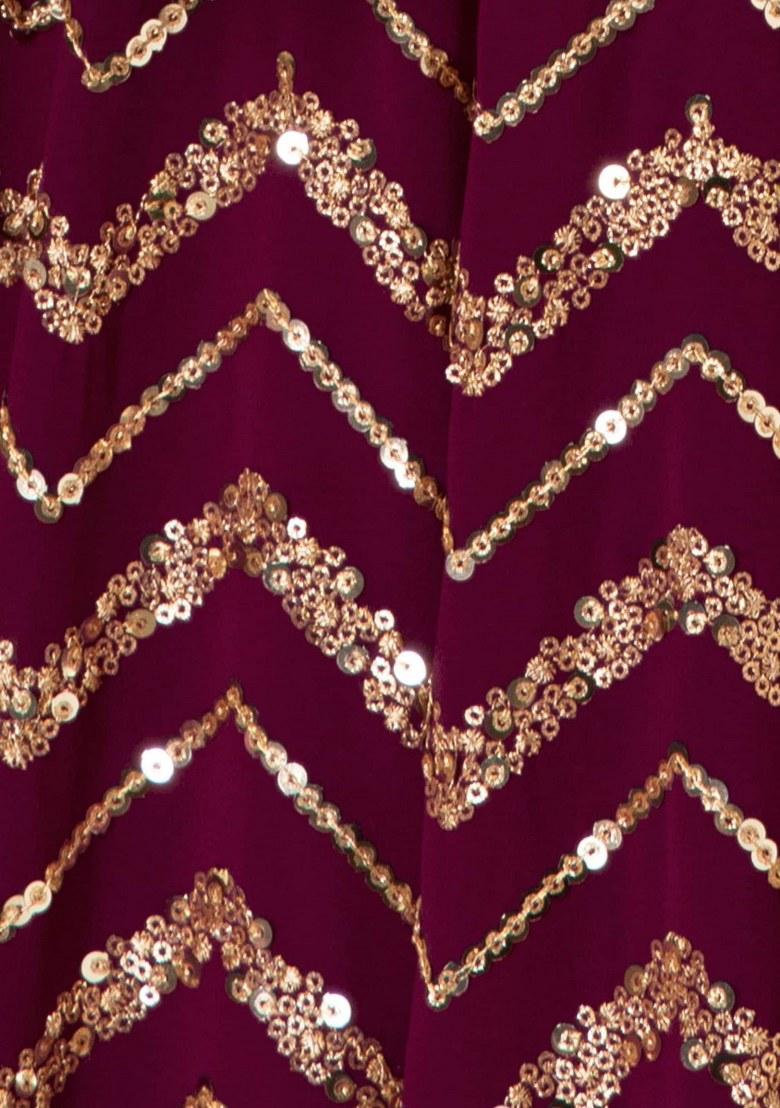 Maroon Embroidered Georgette Lehenga Set With Dupatta