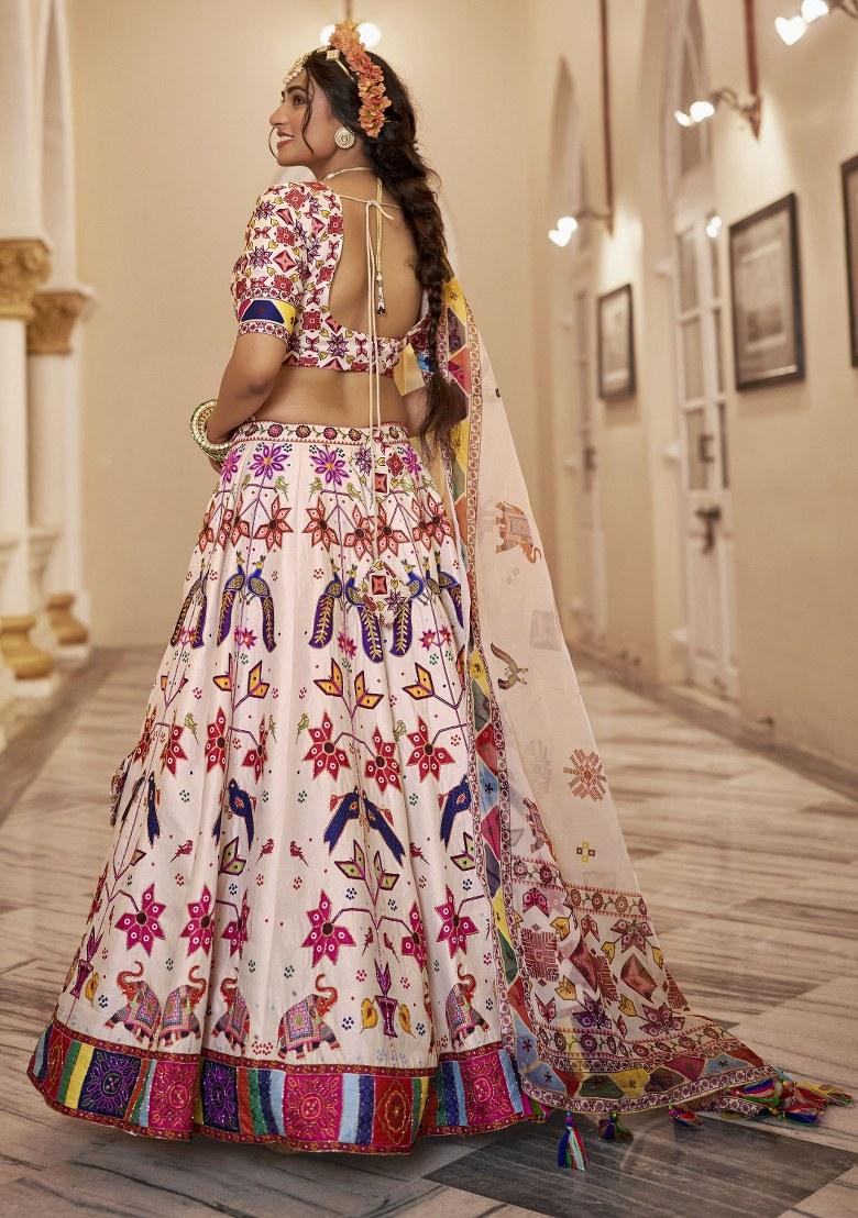 Off White Printed Art Silk Lehenga Set With Dupatta