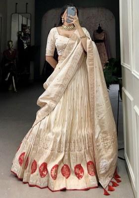 Off White Embroidered Silk Lehenga Set With Dupatta