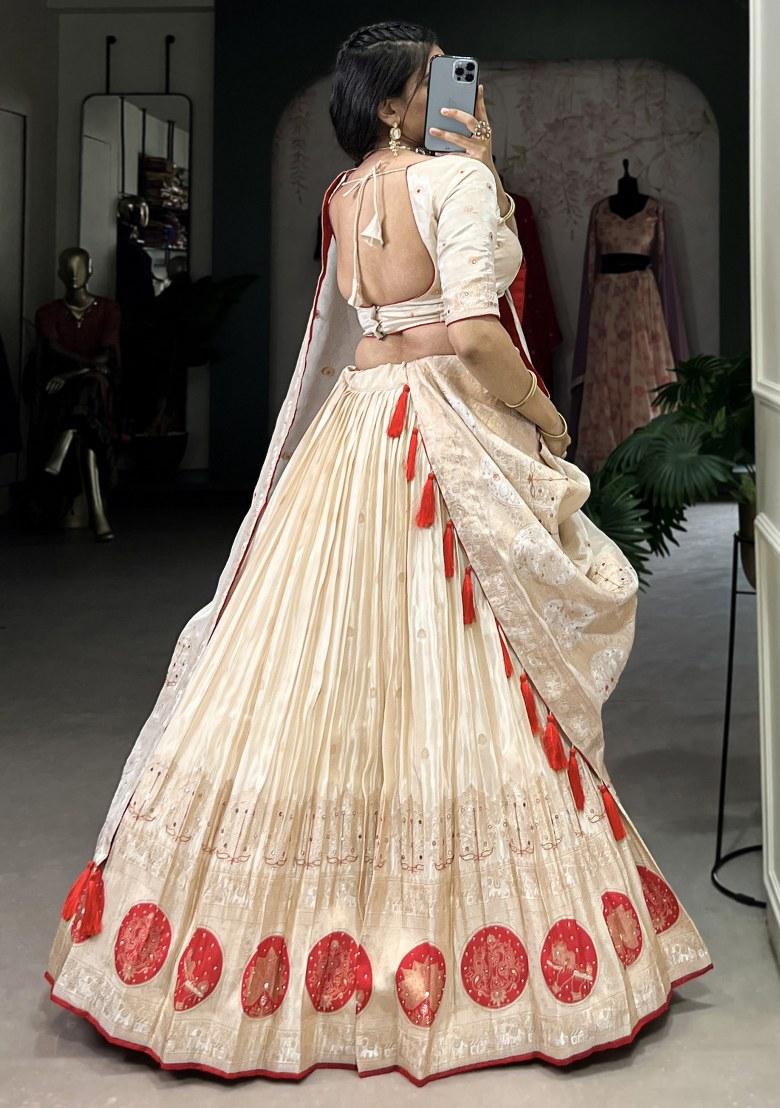 Off White Embroidered Silk Lehenga Set With Dupatta