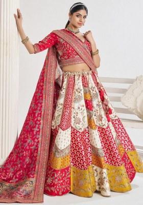 White Embroidered Silk Lehenga Set With Dupatta