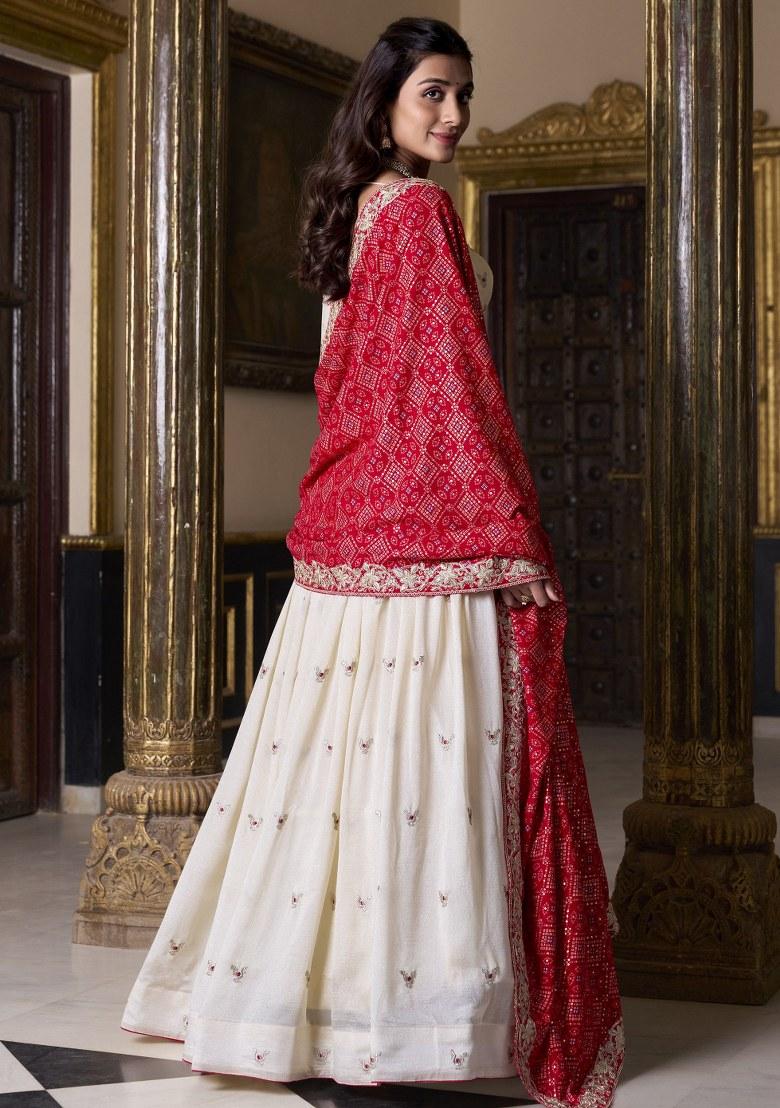 Off White Printed Silk Lehenga Set With Dupatta