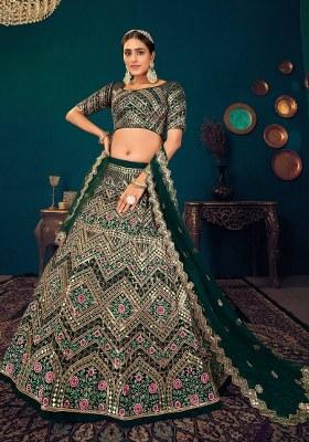Green Embroidered Georgette Lehenga Set With Dupatta