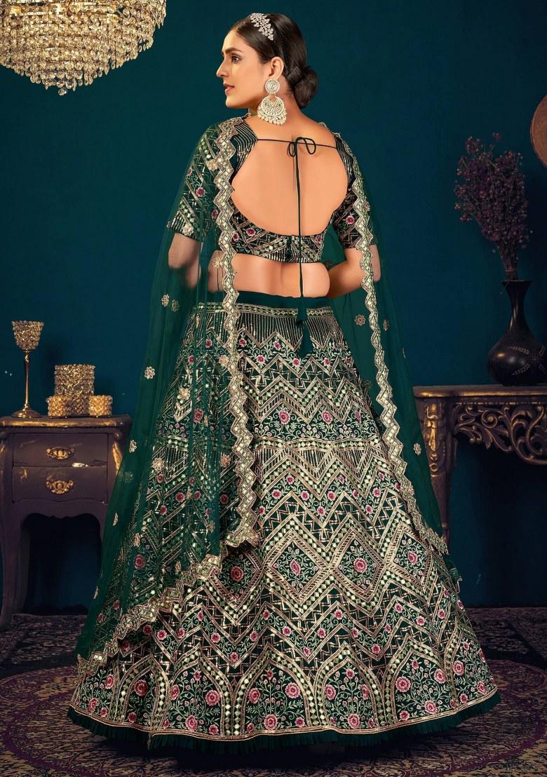Green Embroidered Georgette Lehenga Set With Dupatta