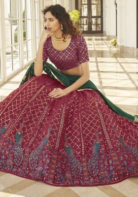 Pink Embroidered Georgette Lehenga Set With Dupatta