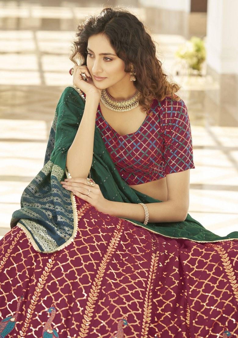 Pink Embroidered Georgette Lehenga Set With Dupatta