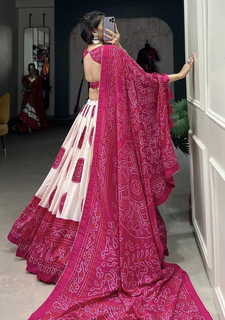Pink Printed Silk Lehenga Set With Dupatta