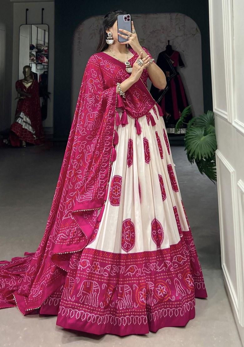 Pink Printed Silk Lehenga Set With Dupatta