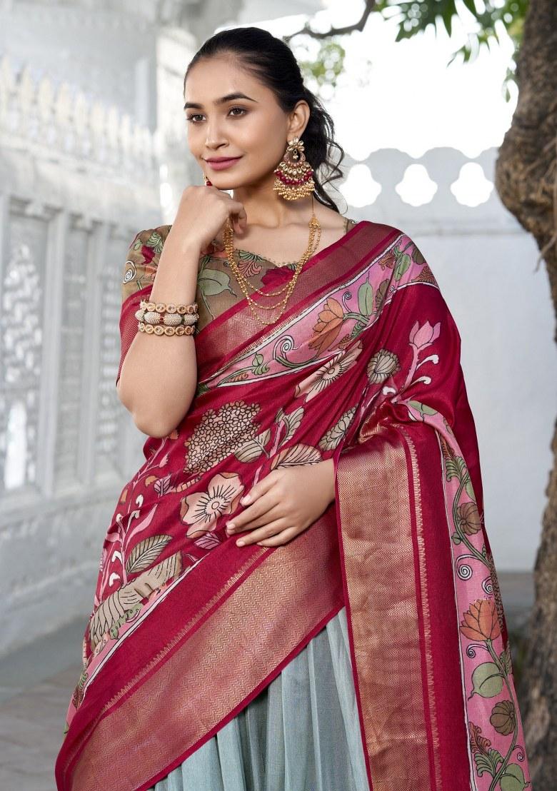 Green Printed Silk Lehenga Set With Dupatta