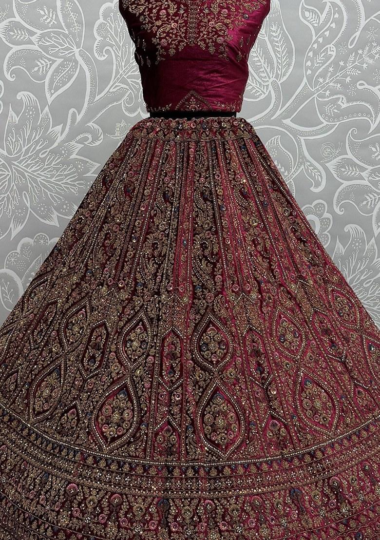 Pink Embroidered Velvet Lehenga Set With Dupatta