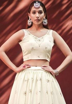 Beige Printed Art Silk Lehenga Set With Dupatta