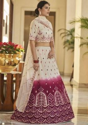 Beige Embroidered Art Silk Lehenga Set With Dupatta