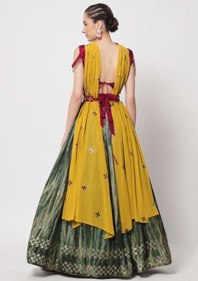 Green Printed Silk Lehenga Set With Dupatta