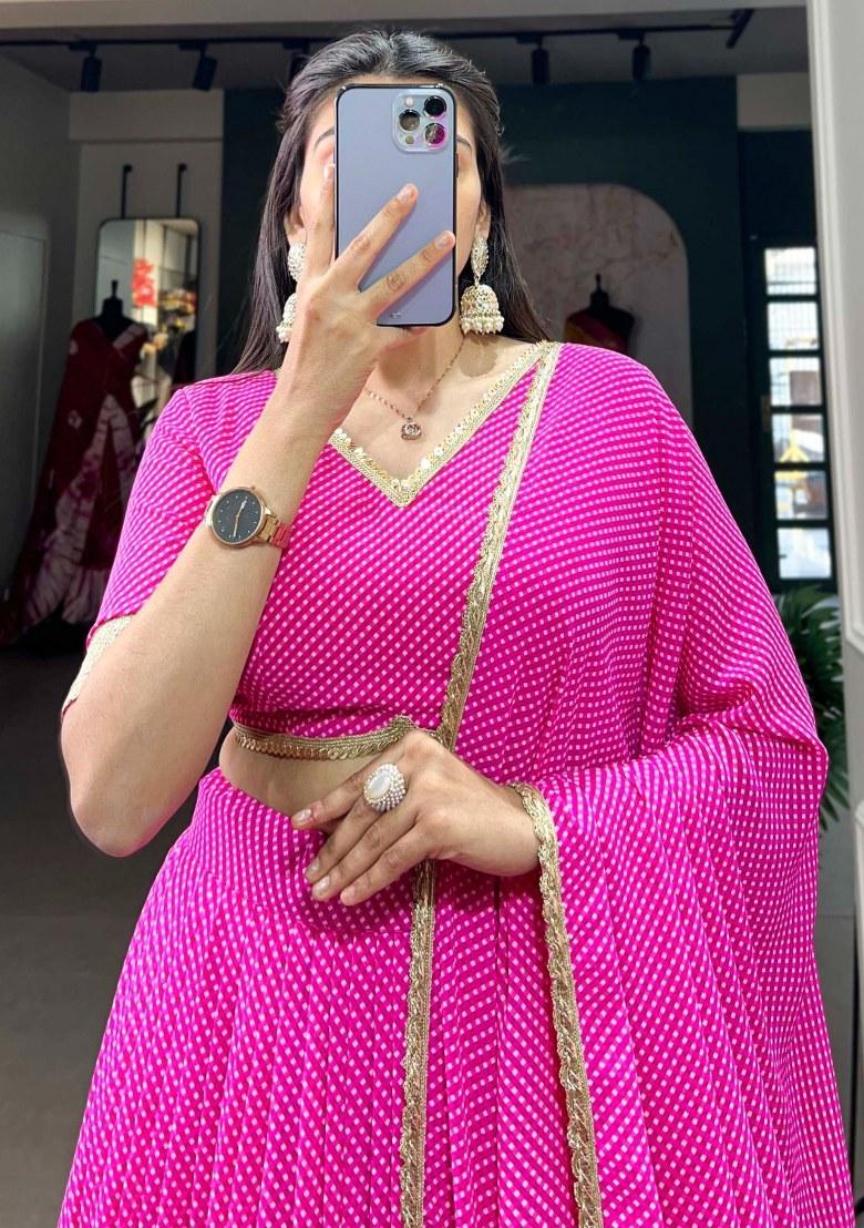 Pink Printed Georgette Lehenga Set With Dupatta