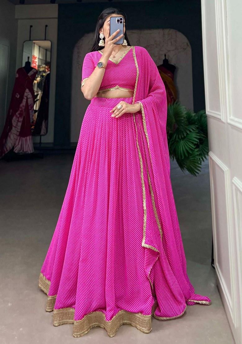 Pink Printed Georgette Lehenga Set With Dupatta