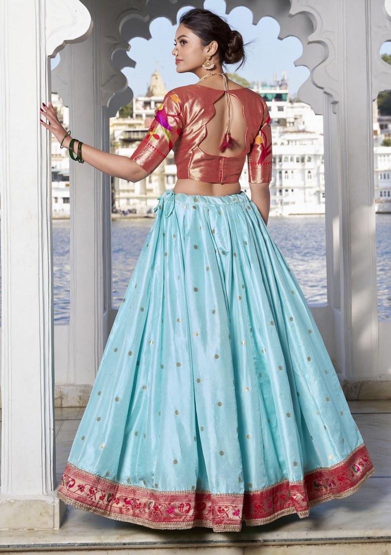 Sky Blue Embroidered Silk Lehenga Set With Dupatta