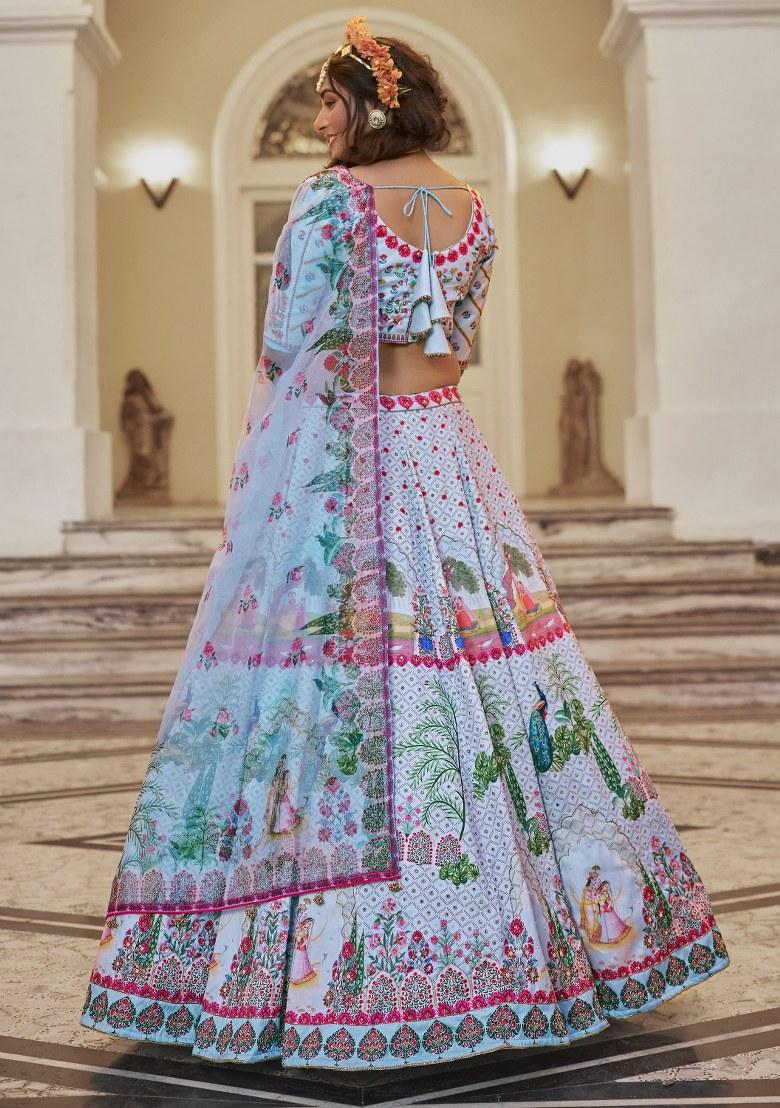Sky Blue Printed Art Silk Lehenga Set With Dupatta