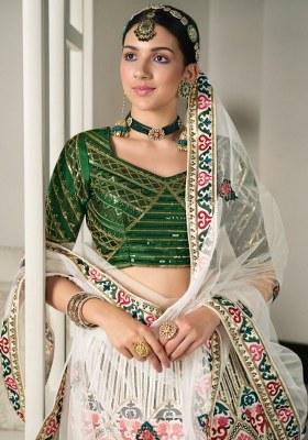 White Embroidered Silk Lehenga Set With Dupatta