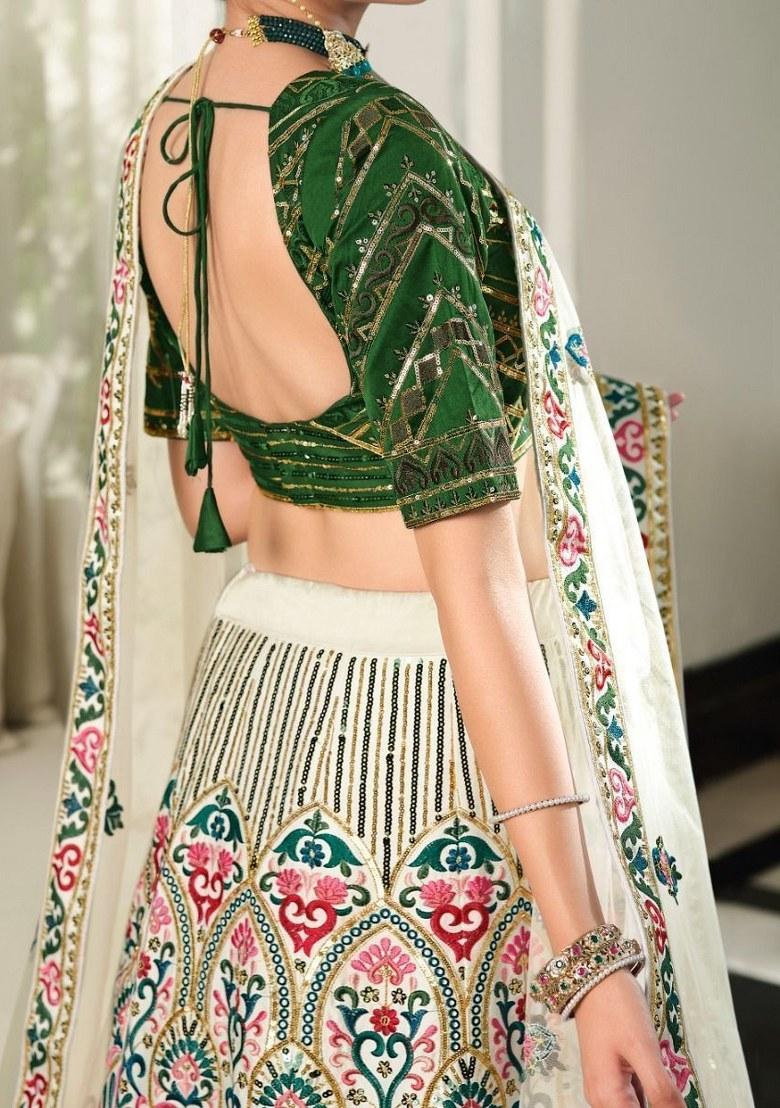 White Embroidered Silk Lehenga Set With Dupatta