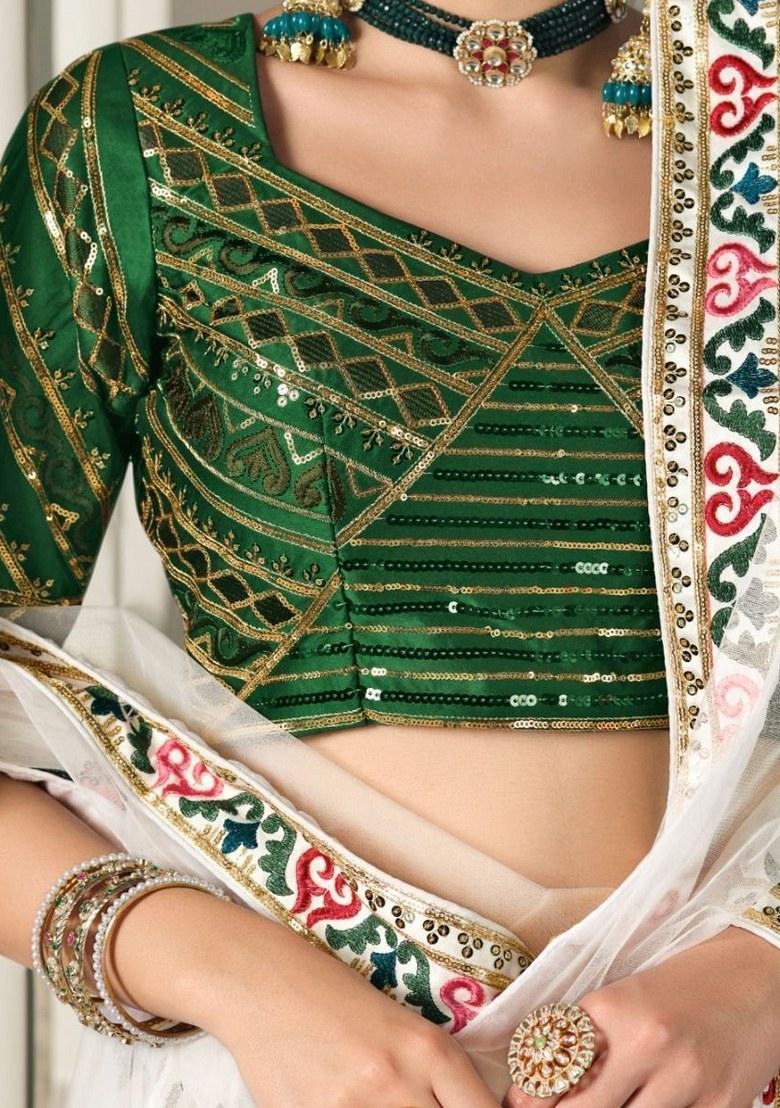 White Embroidered Silk Lehenga Set With Dupatta