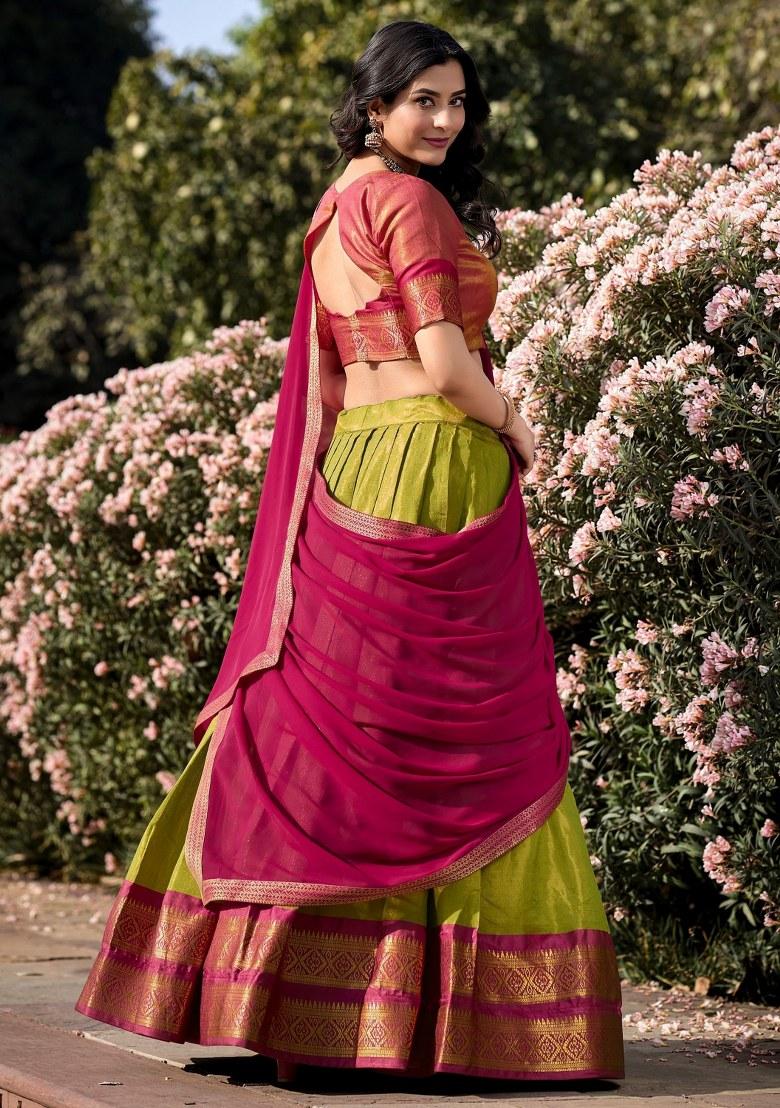 Green Embroidered Silk Lehenga Set With Dupatta