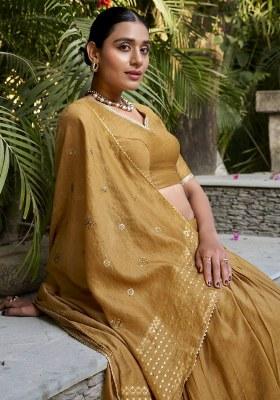 Yellow Embroidered Chanderi Lehenga Set With Dupatta