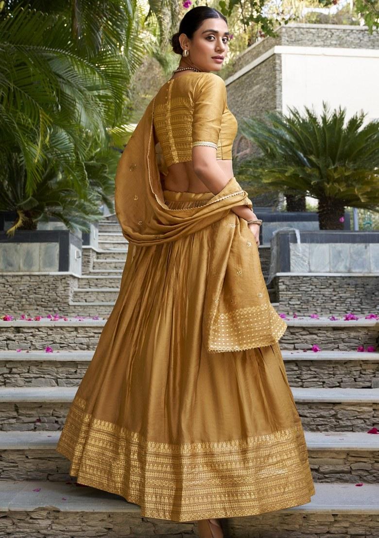 Yellow Embroidered Chanderi Lehenga Set With Dupatta
