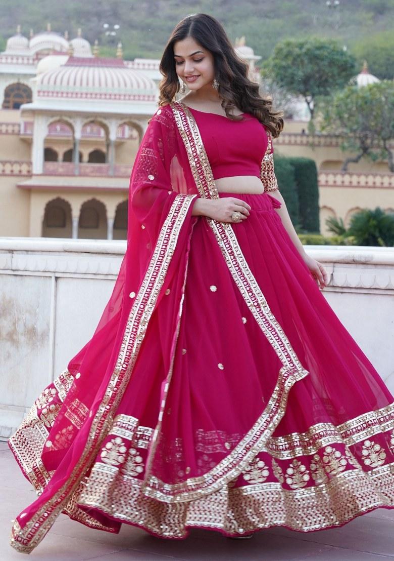 Pink Embroidered Georgette Lehenga Set With Dupatta