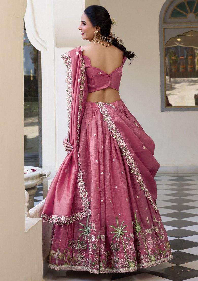 Pink Embroidered Organza Lehenga Set With Dupatta