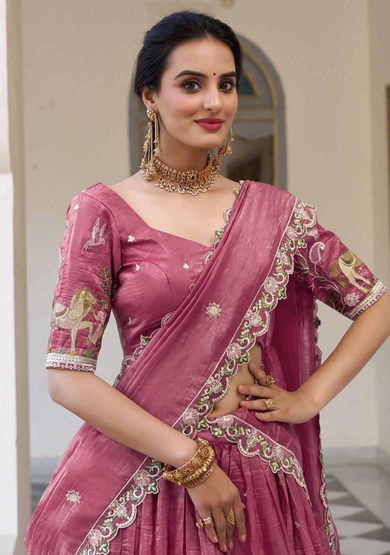 Pink Embroidered Organza Lehenga Set With Dupatta