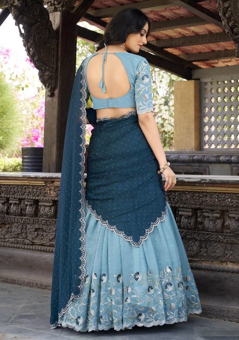 Sky Blue Embroidered Organza Lehenga Set With Dupatta
