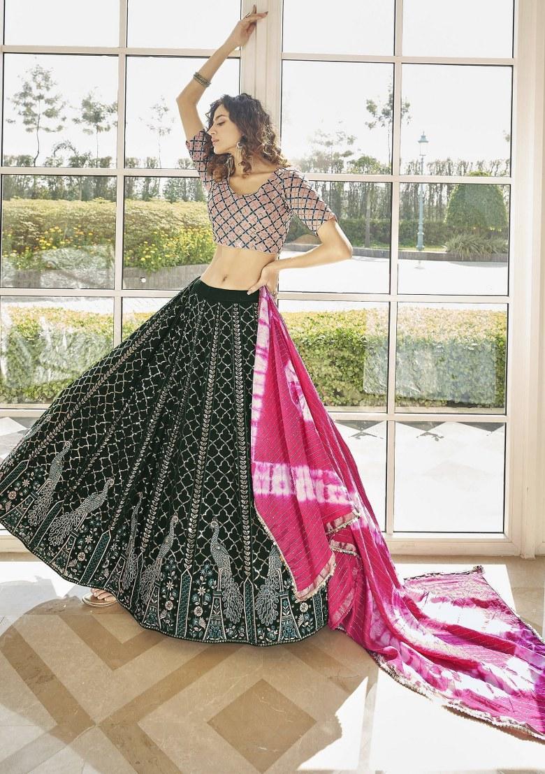 Green Embroidered Georgette Lehenga Set With Dupatta