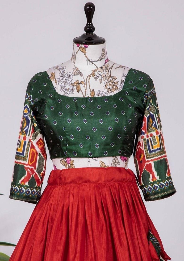 Green Printed Silk Lehenga Set With Dupatta