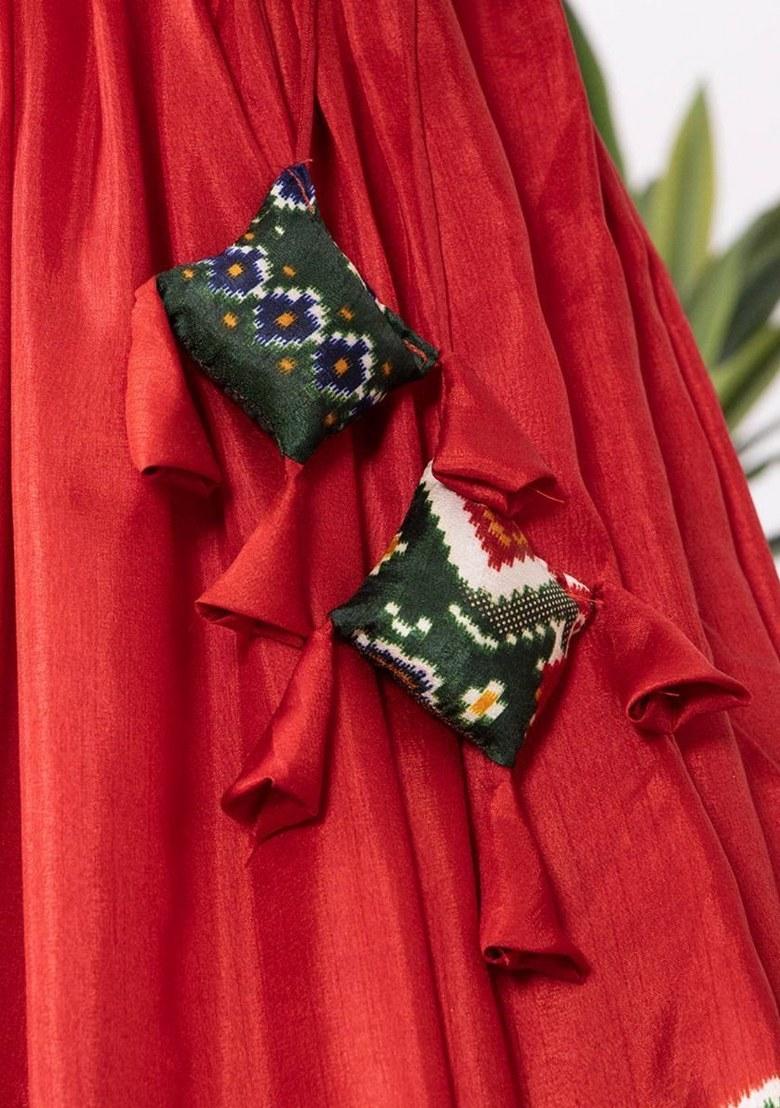 Green Printed Silk Lehenga Set With Dupatta