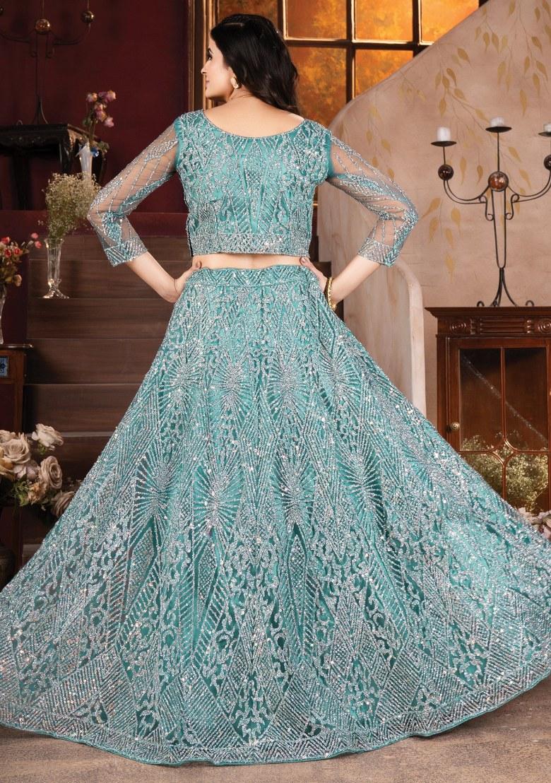 Sky Blue Embroidered Net Lehenga Set With Dupatta