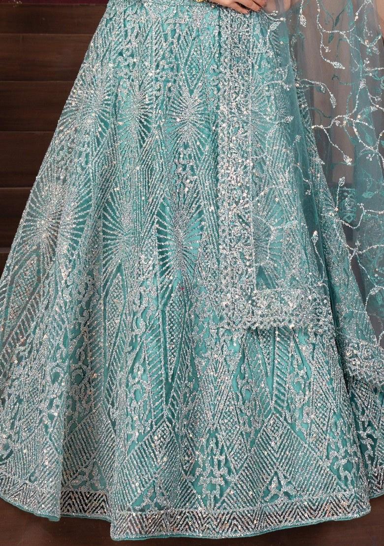 Sky Blue Embroidered Net Lehenga Set With Dupatta