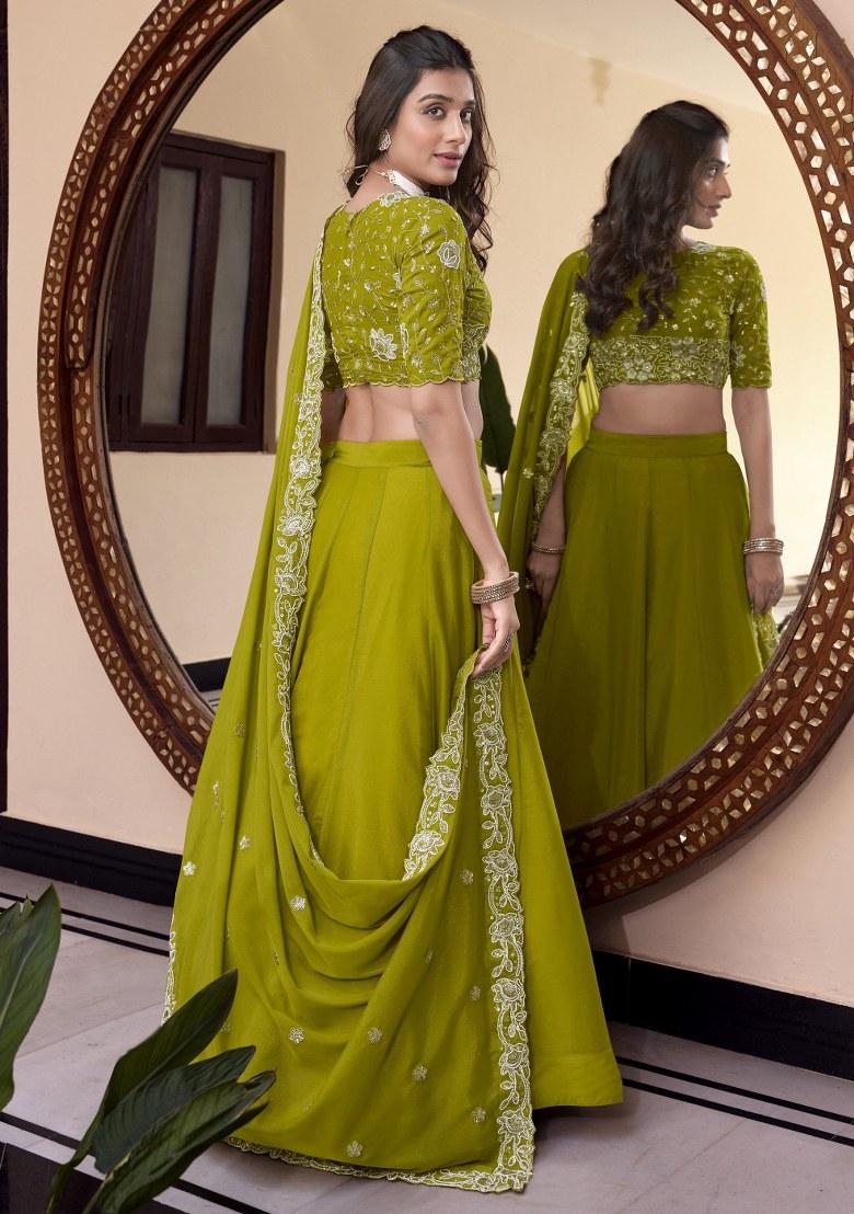 Green Embroidered Georgette Lehenga Set With Dupatta