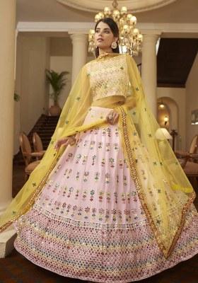 Pink Embroidered Georgette Lehenga Set With Dupatta