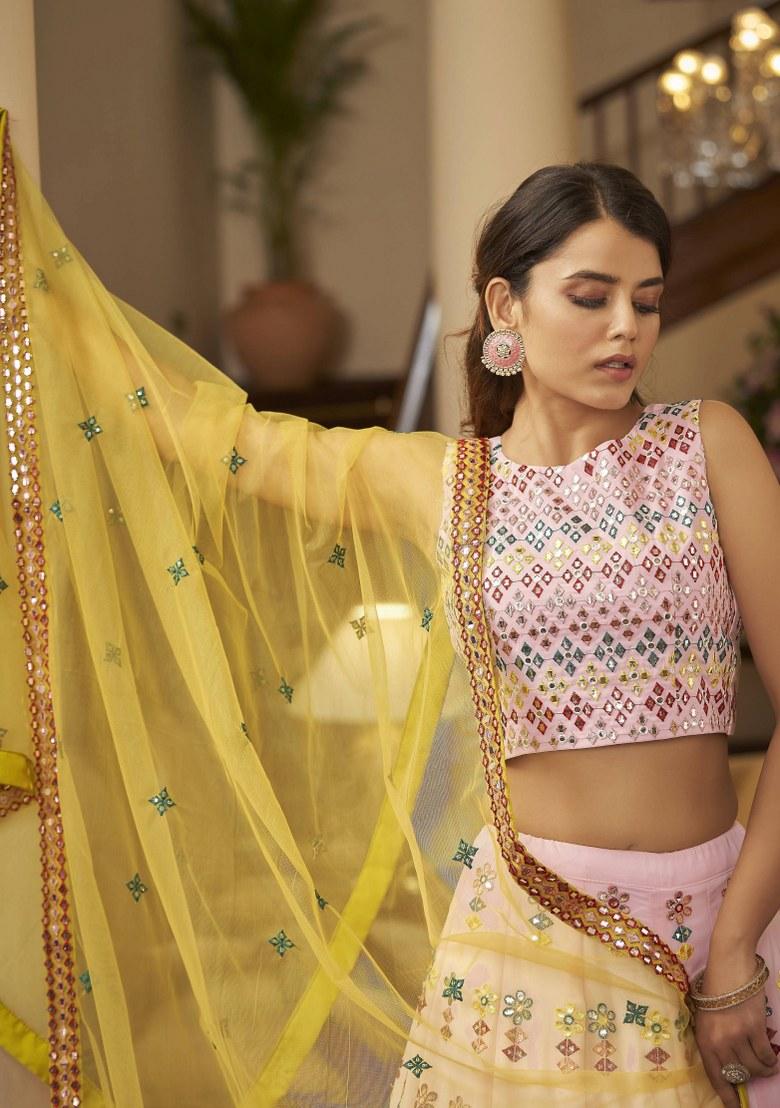 Pink Embroidered Georgette Lehenga Set With Dupatta