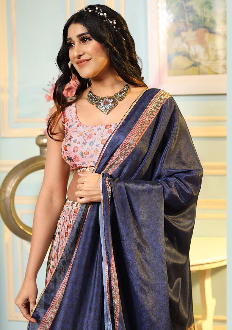 Beige Digital Print Satin Silk Lehenga Set