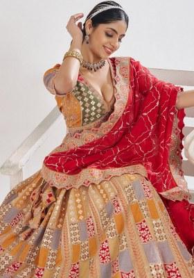 Yellow Embroidered Silk Lehenga Set With Dupatta