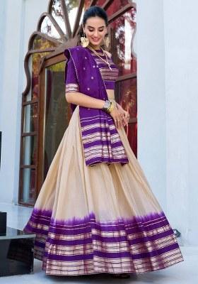 Off White Embroidered Chanderi Lehenga Set With Dupatta