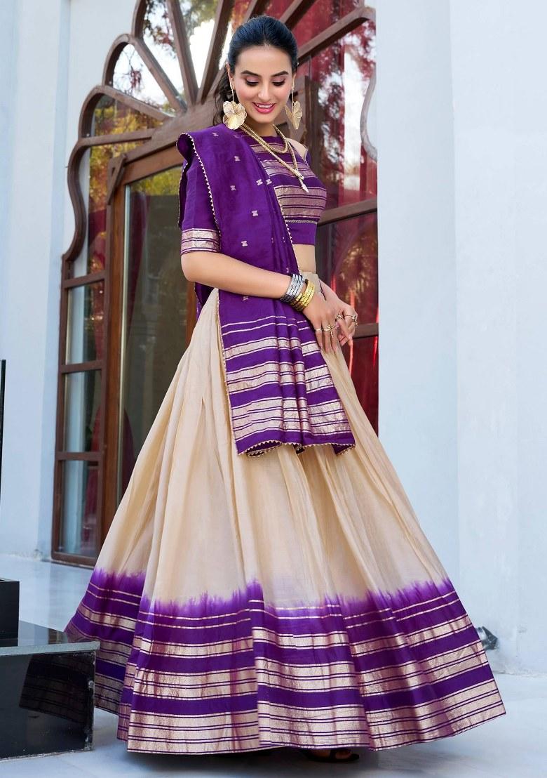 Off White Embroidered Chanderi Lehenga Set With Dupatta