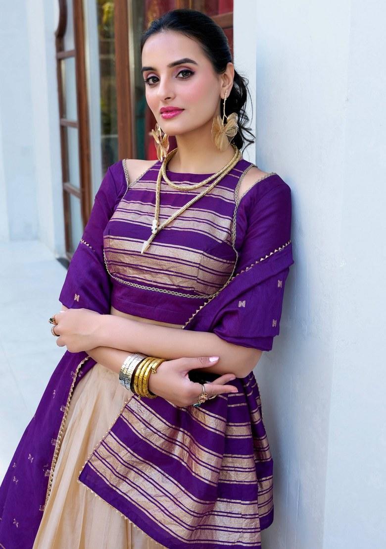 Off White Embroidered Chanderi Lehenga Set With Dupatta