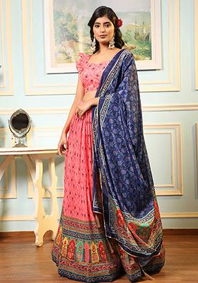 Pink Digital Print Satin Silk Lehenga Set