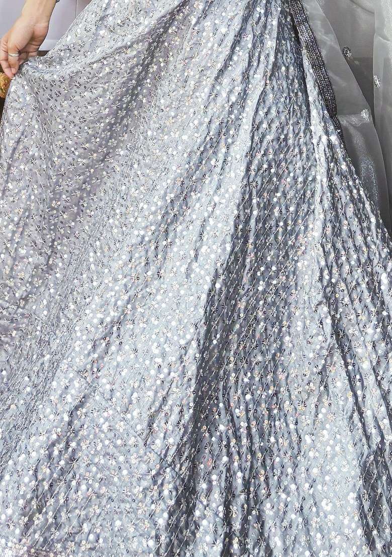 Grey With Dupatta Silk Blend Lehenga Set with Embroidered for Diwali | Wedding & Festive Wear - Indya