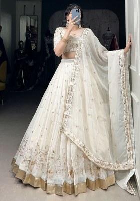 Off White Embroidered Silk Lehenga Set With Dupatta