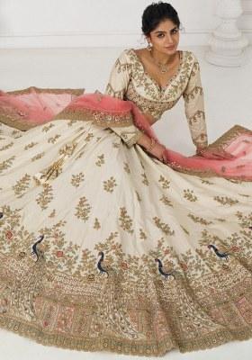 Off White Embroidered Silk Lehenga Set With Dupatta