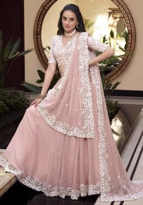 Pink Embroidered Silk Lehenga Set With Dupatta