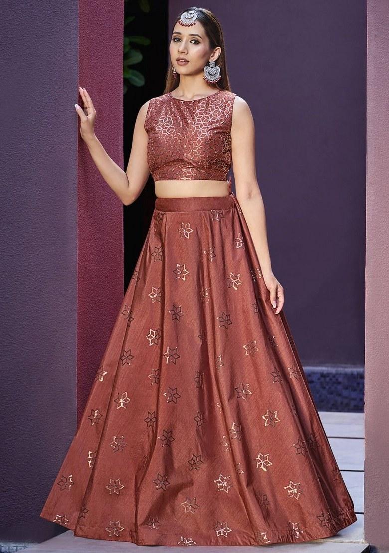 Orange Embroidered Art Silk Lehenga Set With Dupatta